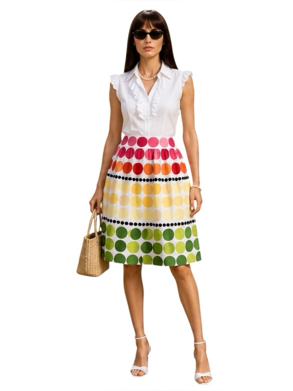 Talbots Rainbow Polka Dot A-Line Skirt Sz 6P Cottagecore Garden Party Preppy